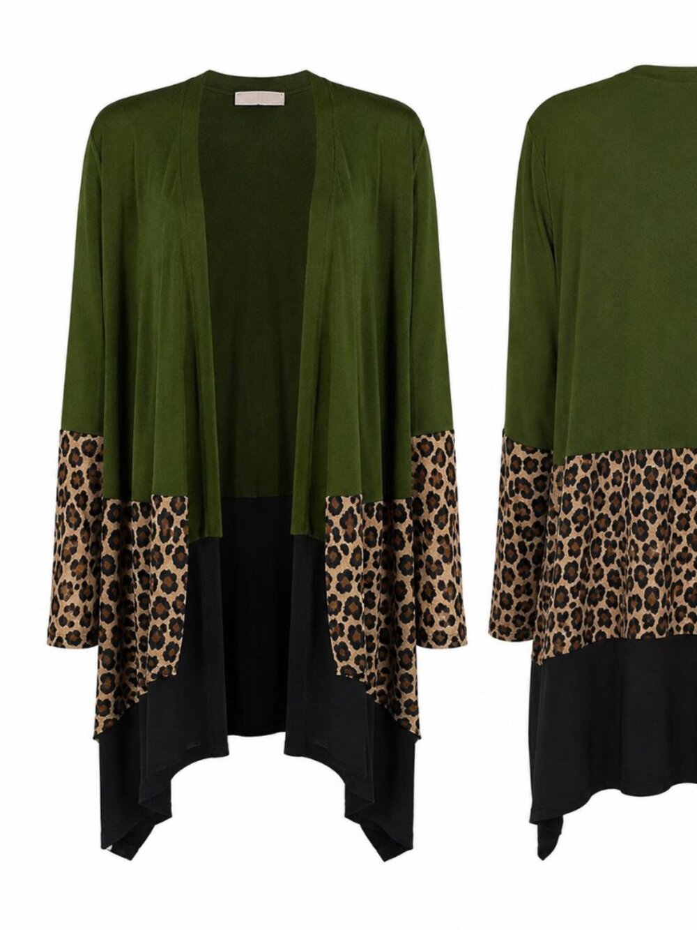 HAPTICS Bohemian Animal Printed Colorblock Medium Long Sleeve Duster W/Pockets